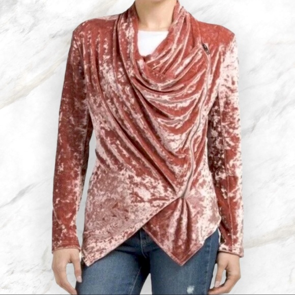 Blank NYC Jackets & Blazers - Blank NYC | Blush Rose Crushed Velvet Draped Blazer Jacket